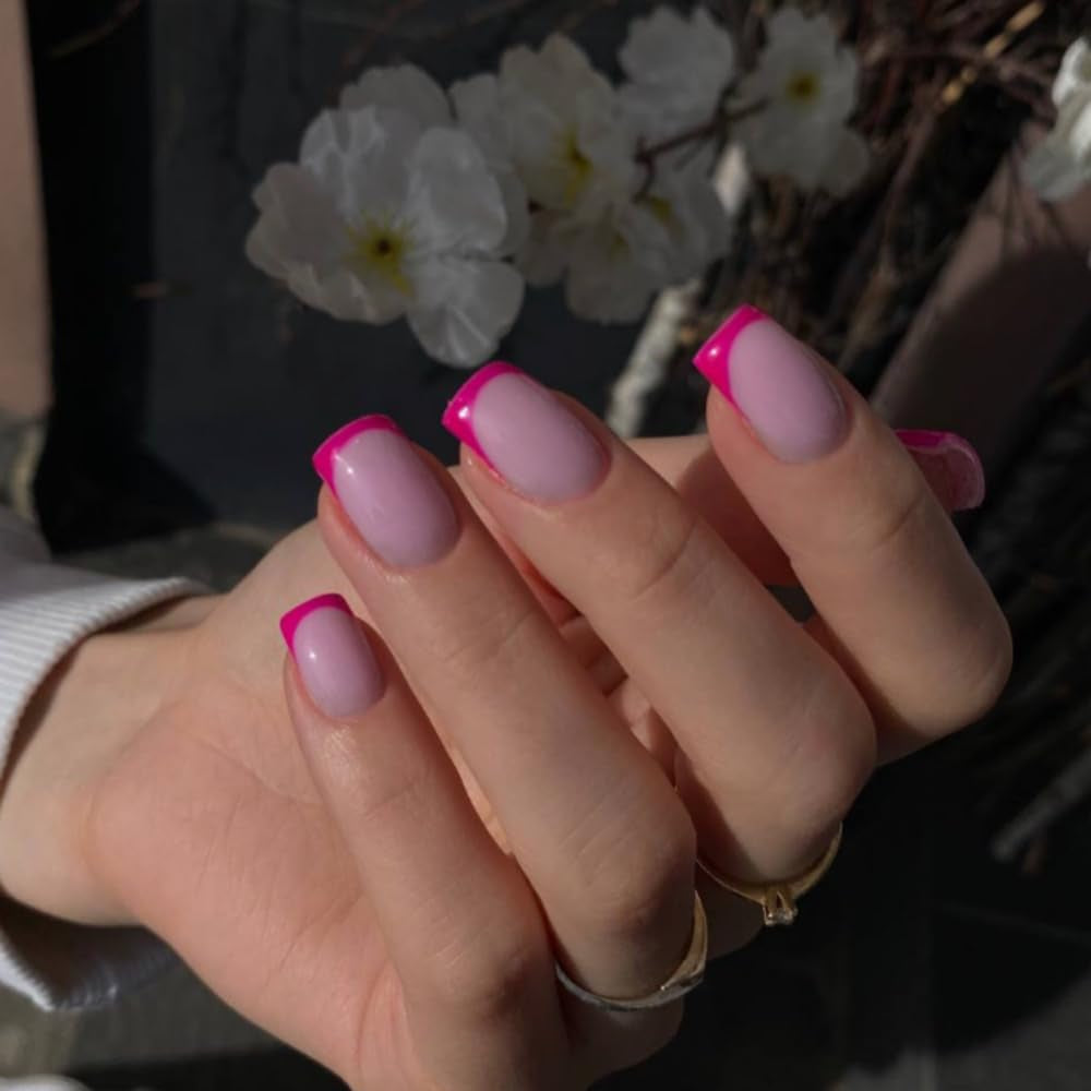 Punte francesi lunghe Colla glitter dorata su unghie lunghe quadrate Punta francese glitterata Unghie finte Set Unghie artificiali quadrate per le donne 24 pezzi