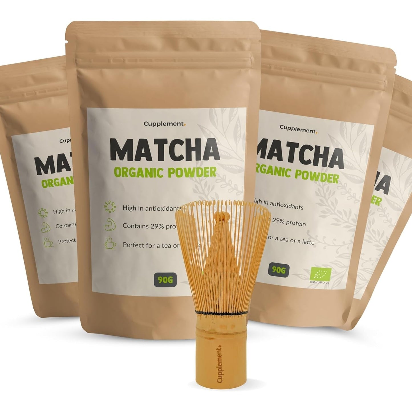 Cupplement Matcha 90 grammi biologico - Tè verde in polvere di altissima qualità - Senza frusta e filo di bambù - Culunary - Set per principianti - Latte - Frusta - Giappone - Polvere - Tè - Filo - Borsa - Frullato