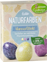 Set di coloranti naturali Heitmann Egg Dye, 3 polveri coloranti all'uovo (giallo, viola, grigio-blu), foglio di adesivi in ​​carta erba