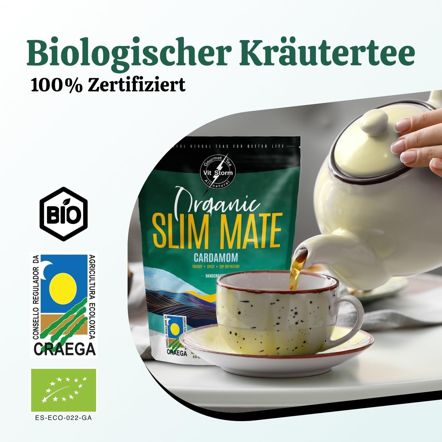 VITSTORM® Slim Tea Cardamom – Tè Yerba Mate BIO – Tè disintossicante e diuretico – 100G