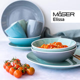MÄSER 931844 Set di stoviglie moderne serie Elissa per 6, blu con bordo bianco, set combinato da 24 pezzi, ceramica