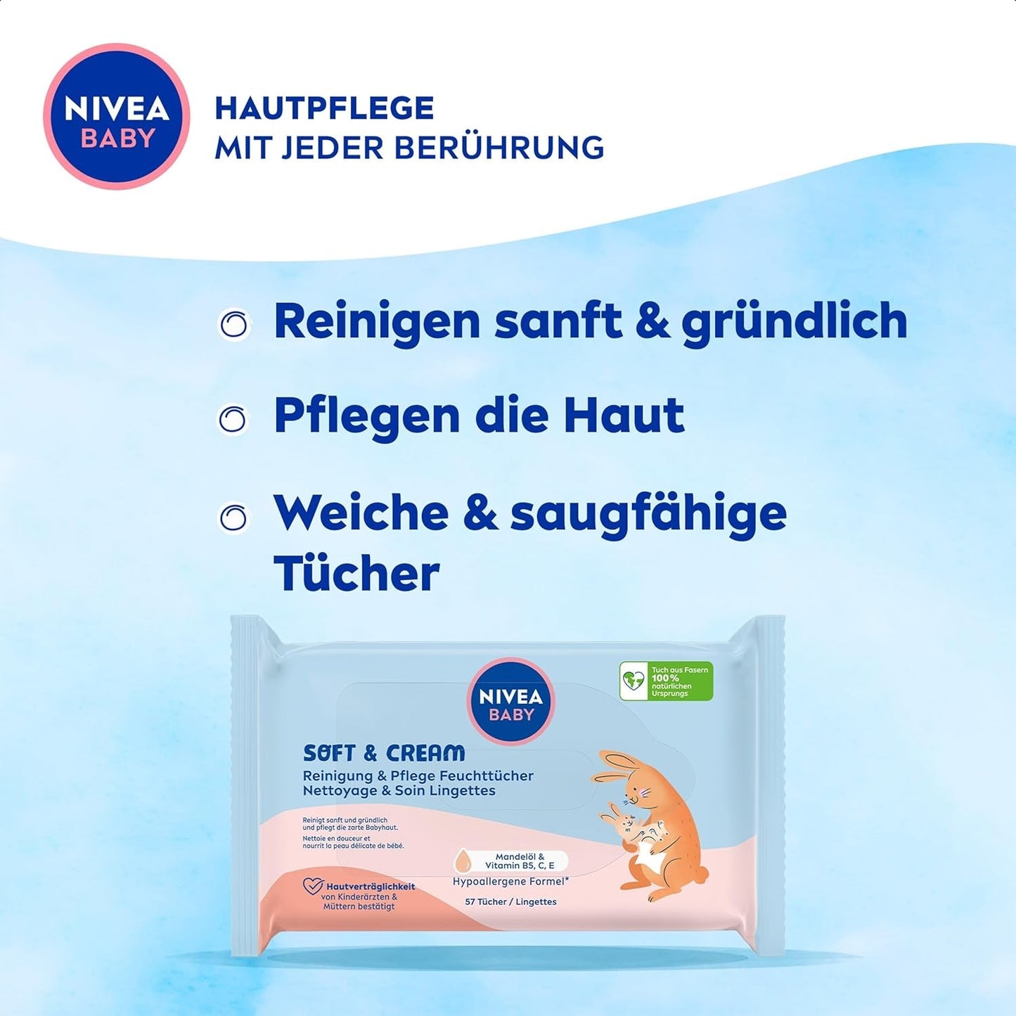 NIVEA BABY Salviette umidificate Soft & Cream per neonati (4 x 57 pezzi)
