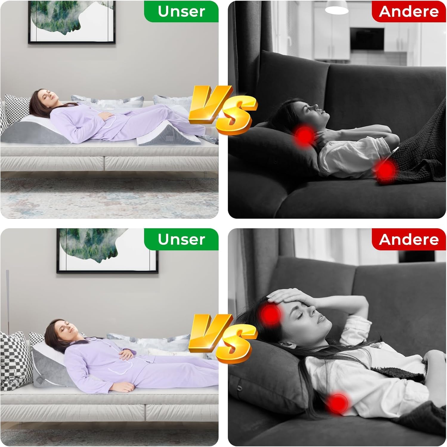 Cuscino a cuneo regolabile, cuscino da lettura in schiuma ad alta densità con rotolo per il collo per letto e divano, cuneo da letto ergonomico per apnea da reflusso notturno, cuscino per le gambe, cuscino per la schiena per leggere, giocare o guardare la TV