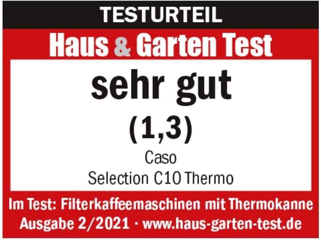 Caffettiera CASO Selection C 10 Thermo Design – Corpo in acciaio inox, caraffa isotermica da 1,2 l (10 tazze), comandi touch e timer, funzione Aroma PLUS, filtro permanente, filtro antigoccia