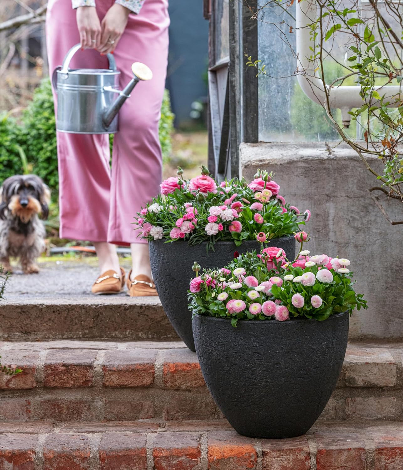 Dehner Vaso in pietra, Ø 40 cm, altezza ca. 31 cm, plastica, antracite