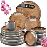 Moritz & Moritz SOLID Servizio stoviglie stoneware 24 pezzi per 6 - servizio stoviglie per 6 composto da 6 piatti piani, 6 piattini, 6 piatti piani e 6 tazze con manici