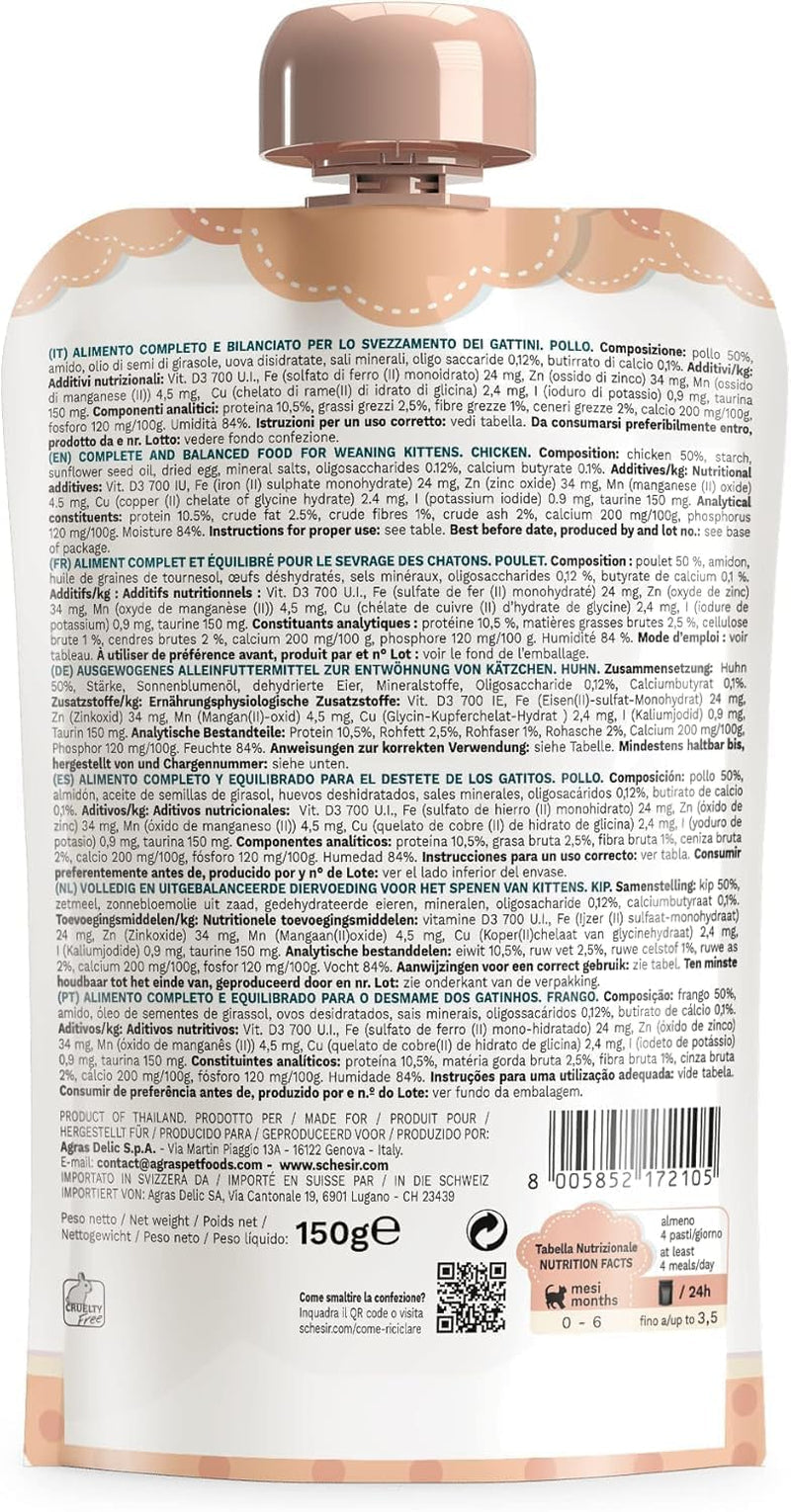 Alimento umido per gatti piccoli con crema di pollo e pollo - Alimento umido per gatti piccoli - Alimento umido per gatti con crema di pollo, senza cereali, ricco di proteine, vitamine e minerali (20 buste x 150 g)