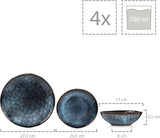 SANGER | Tokyo Set di stoviglie Set di stoviglie in gres da 12 pezzi per 4 persone, inclusi piatti piani, piatti da dessert e ciotole, blu scuro con accenti neri | LA COLLEZIONE PREMIUM