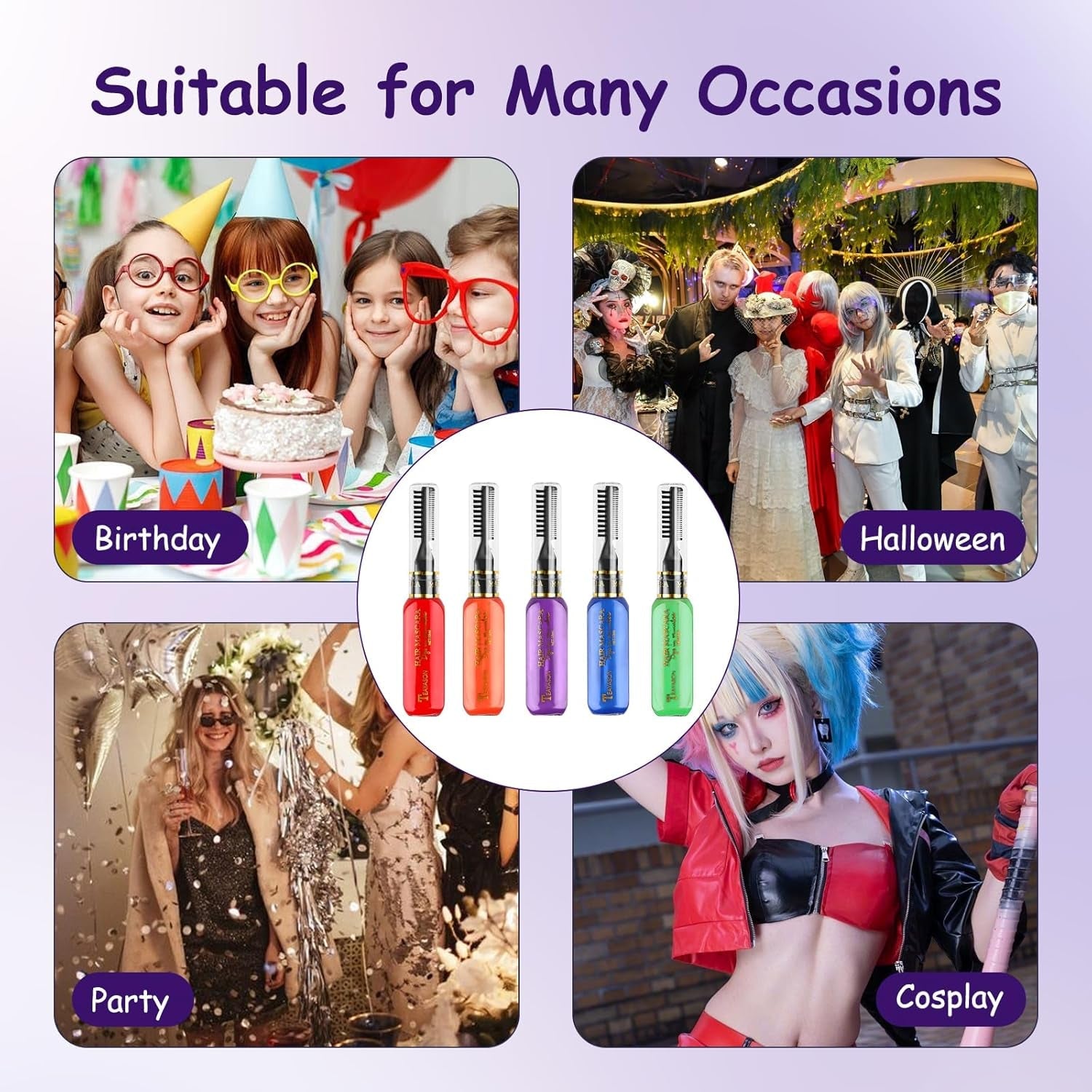 5 colori tinture per capelli temporanee cera per capelli colorata mascara per capelli tintura per capelli temporanea mascara per ragazze e donne tintura per capelli lavabile gesso adatto per compleanni cosplay fai da te Halloween tinture per capelli Naty Shop
