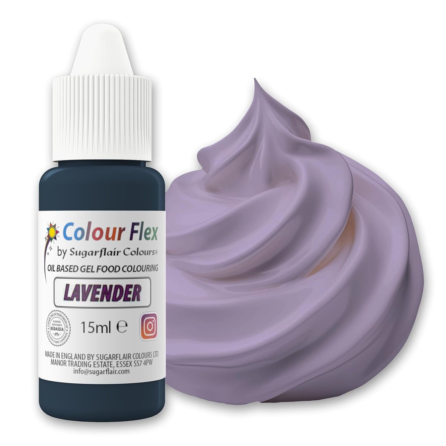 Sugarflair Colourflex Colorante alimentare a base di olio Lavanda, colorante alimentare liquido altamente concentrato per crema al burro, cioccolato, pasta, fondente, glassa e altro - 15 ml