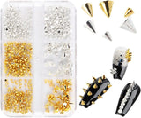 Mini Metall Nieten Punk Nail Charms Oro Argento Strasssteine ​​​​Nägel Charm Kegel Spikes Nagelschmuck Glitzersteine ​​​​Borchie per nail art Nagel Steine ​​​​Legierung Nagelanhänger Strass Nageldesign Zubehör