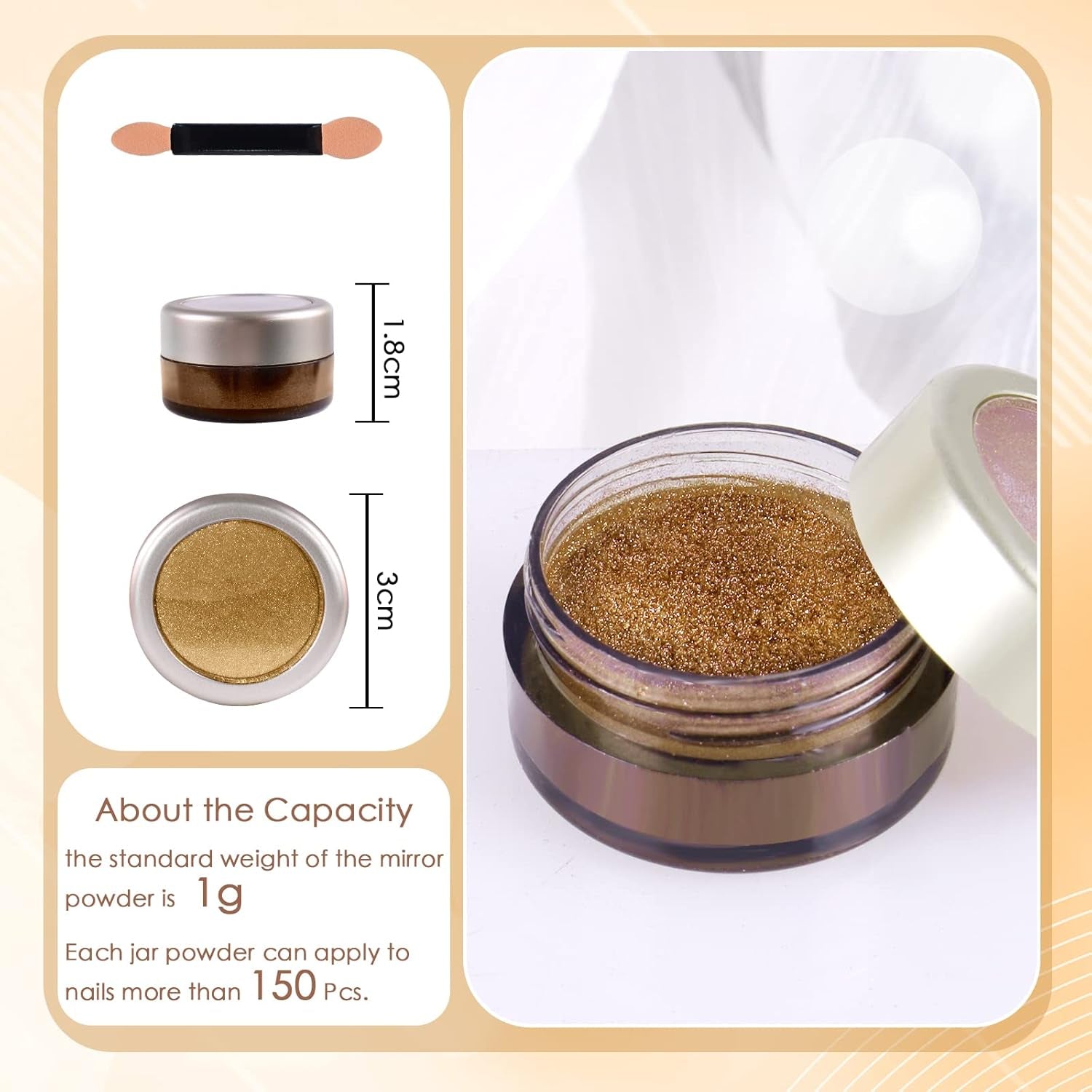 Chrome Nagel Pulver Spiegel Effekt Metallic Staub Holographische Glitter Glasierte Maniküre Dekoration Pigment riflettente per lo smalto gel fai da te Nail Art, Harz Handwork, Geschenke Für Gold