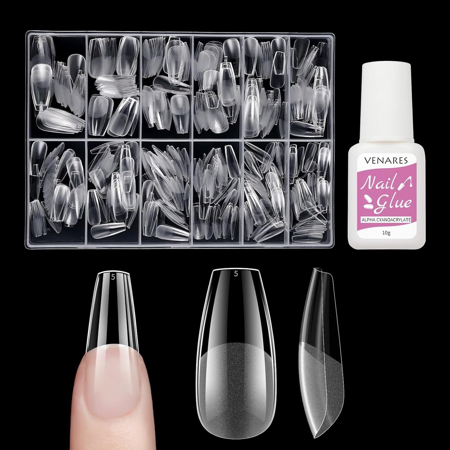 Unghie finte corte Ballerina 500 pezzi Colla su 12 misure Unghie artificiali Punte per unghie corte in gel morbido con copertura completa per unghie in gel Corte S