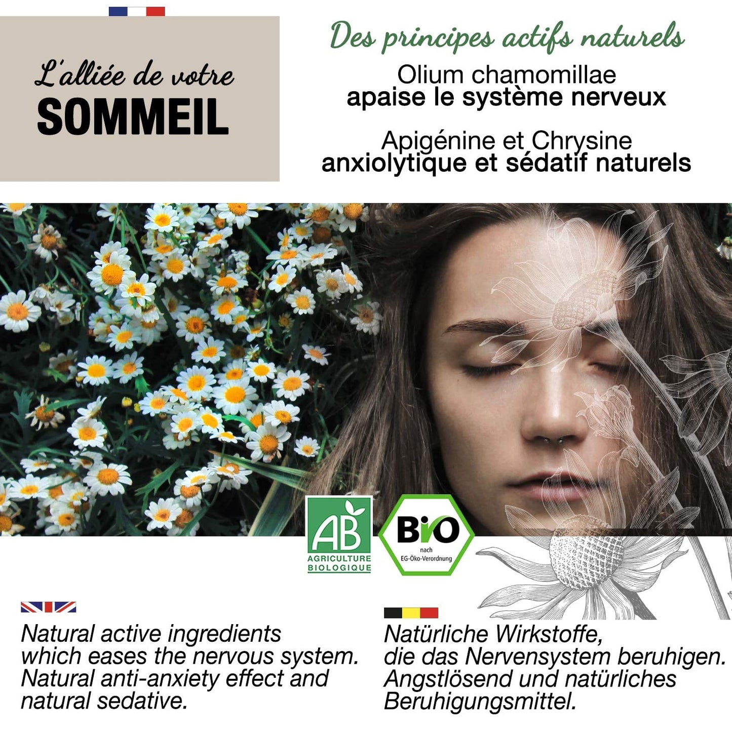 ORIGEENS Tisana ai fiori di camomilla biologica dall'Europa, 100 g | Tè sfuso, tè biologico per il sonno e la digestione | Camomilla tedesca | Certificato e confezionato in Germania