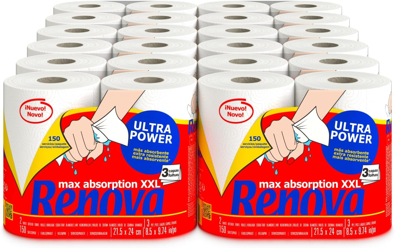 Rotoli da cucina Renova Renova Ultrapower | 24 rotoli XXL = 60 rotoli standard | 3 strati ultra assorbenti e di massima resistenza | Carta certificata Fsc