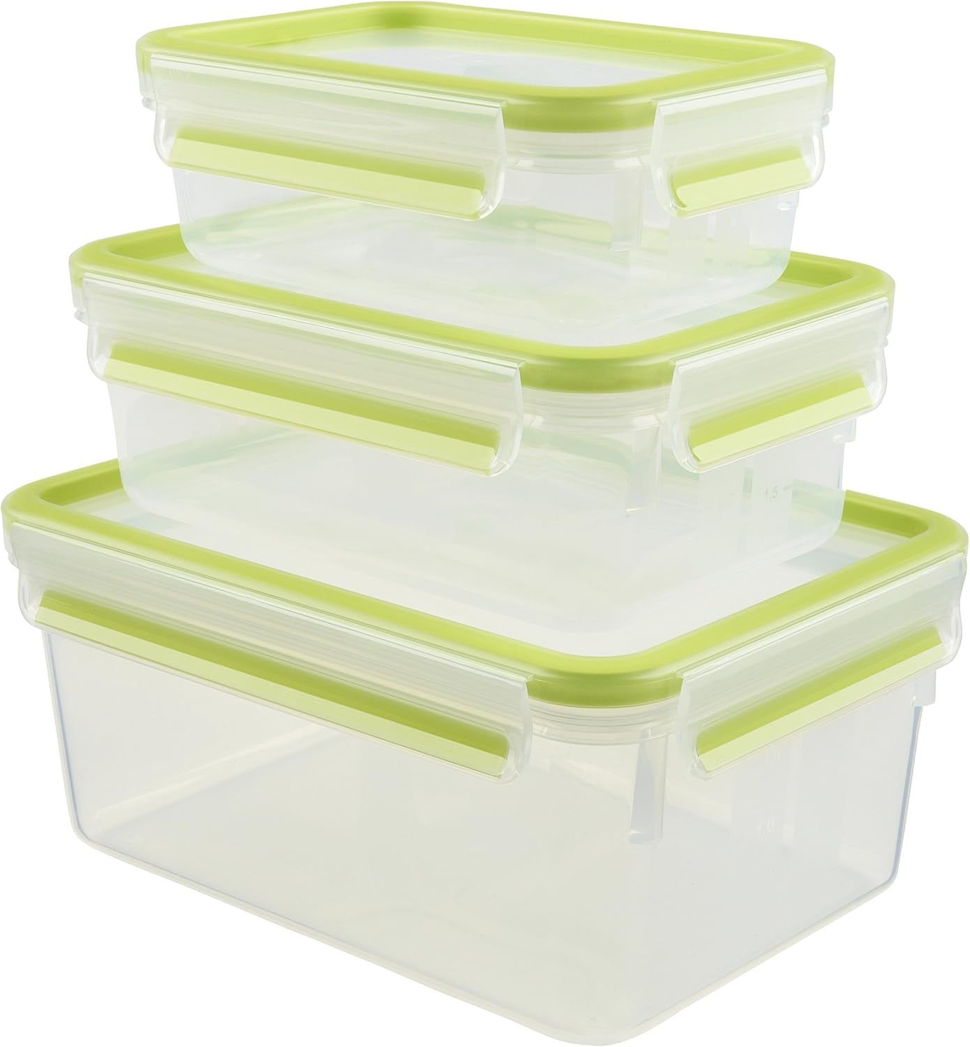 Emsa 515585 Clip per alimenti e chiusura | Set da 3 pezzi | plastica | trasparente/verde | 0,55 / 1 / 2,2 litri Contenitori per alimenti Naty Shop Verde 0,55 L+1,00 L+ 2,20 L