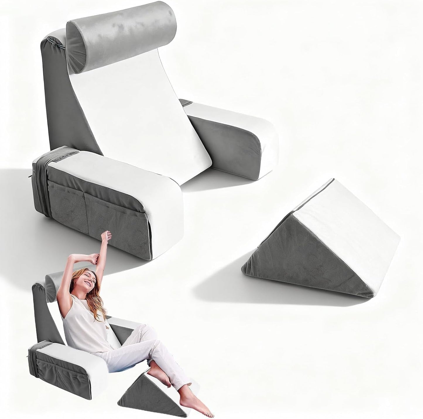 Cuscino da lettura con supporto per collo e braccioli staccabili, cuscino per la schiena comodo e leggero per letto e divano, cuscino per la schiena per adulti, schienale in memory foam per leggere, guardare la TV e videogiochi