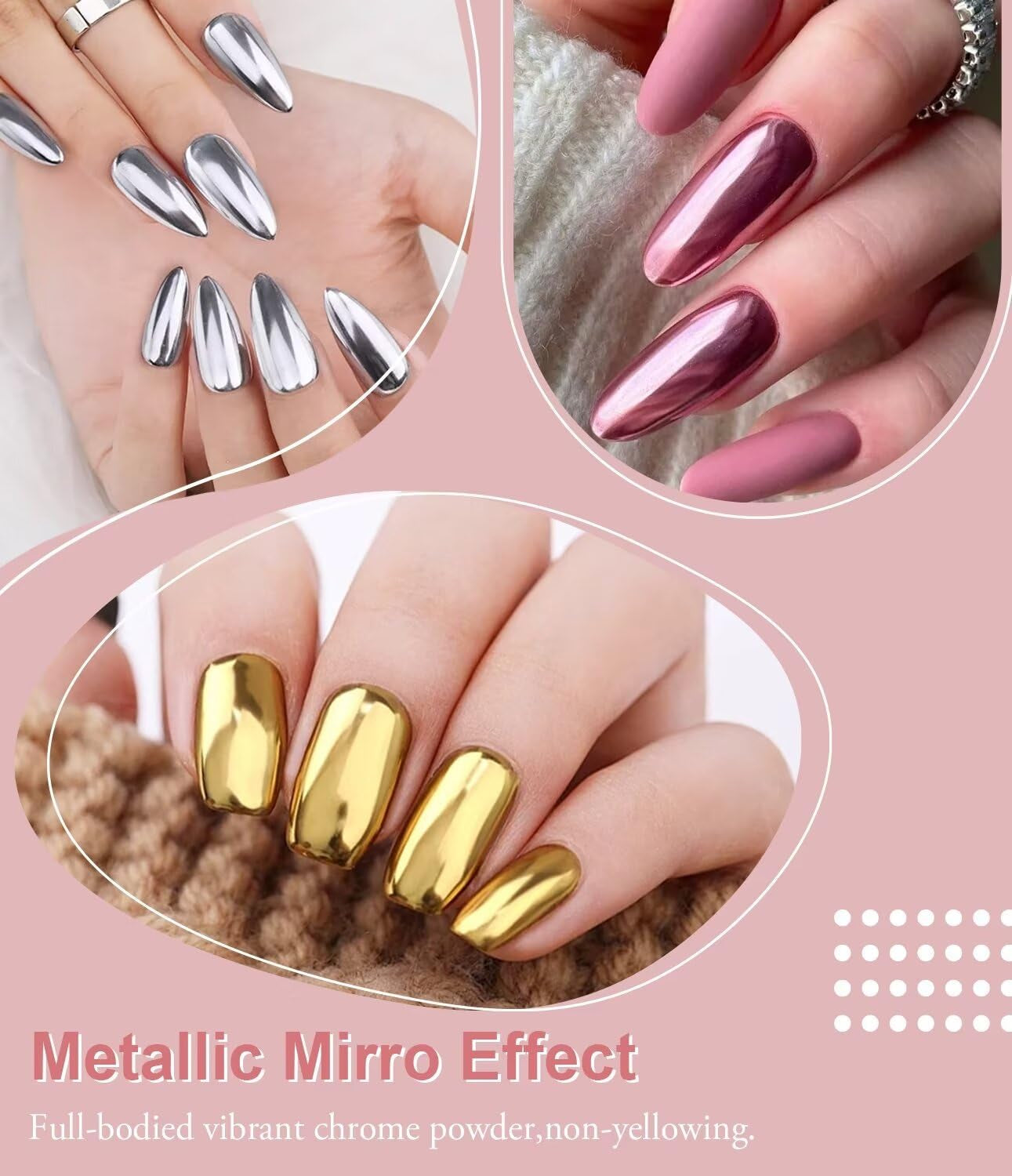 BISHENGYF Polvere per unghie cromata oro rosaNeue Upgrade Grosse Kapazitä Chrom PulverSuper-Spiegeleffekt Metall Mirror Chrome Powder –Neon Glassy Pearl Effect Glitter Nagelkunst Pulver Für DIY Salon