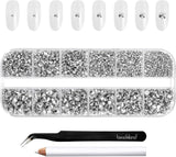 Beadsland 2500 pezzi di vetro per nail art strasssteine ​​​​Kristall Flatback Edelsteine ​​​​Runde, ​​für Handwerk Gemischt 8 Größen SS4 ~ SS30 con picking Pinzette e Stift (Kristall Weiss)