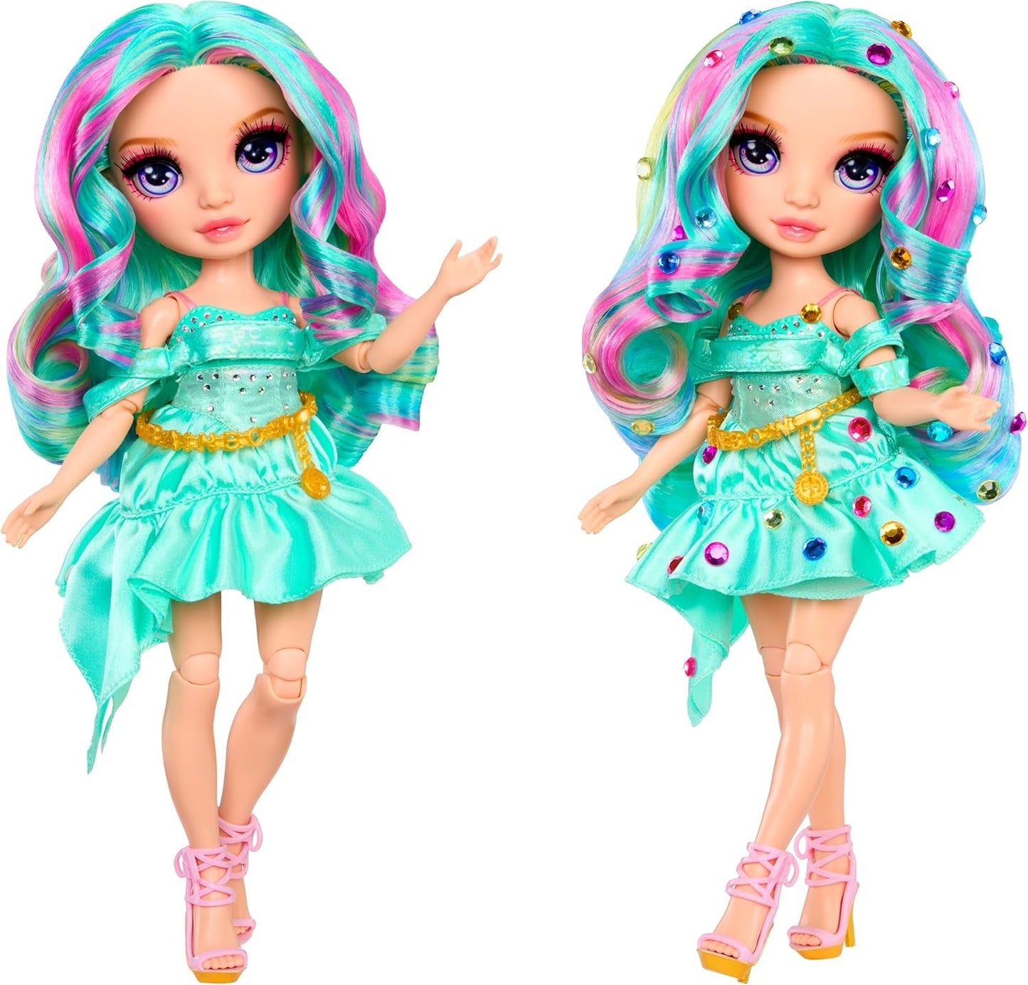 Rainbow High Be Dazzling Fashion Doll - Celine Turquoise - Blu-Verde, 28 cm, con strumento per decorare, gemme scintillanti e accessori per lo styling