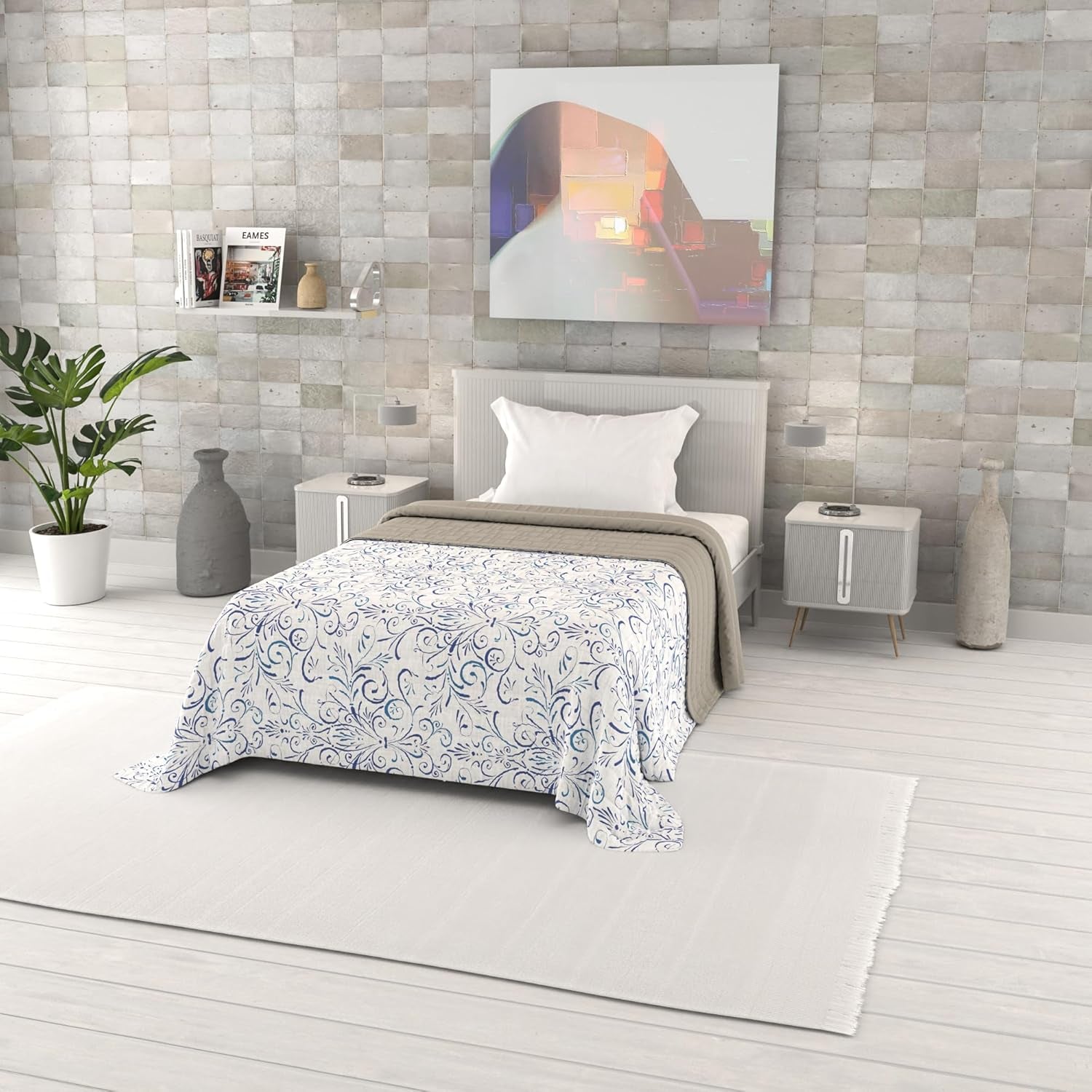 Trapunta Estiva Stampata Fantasia, Imbottitura in Poliestere, Petali, 260X270Cm