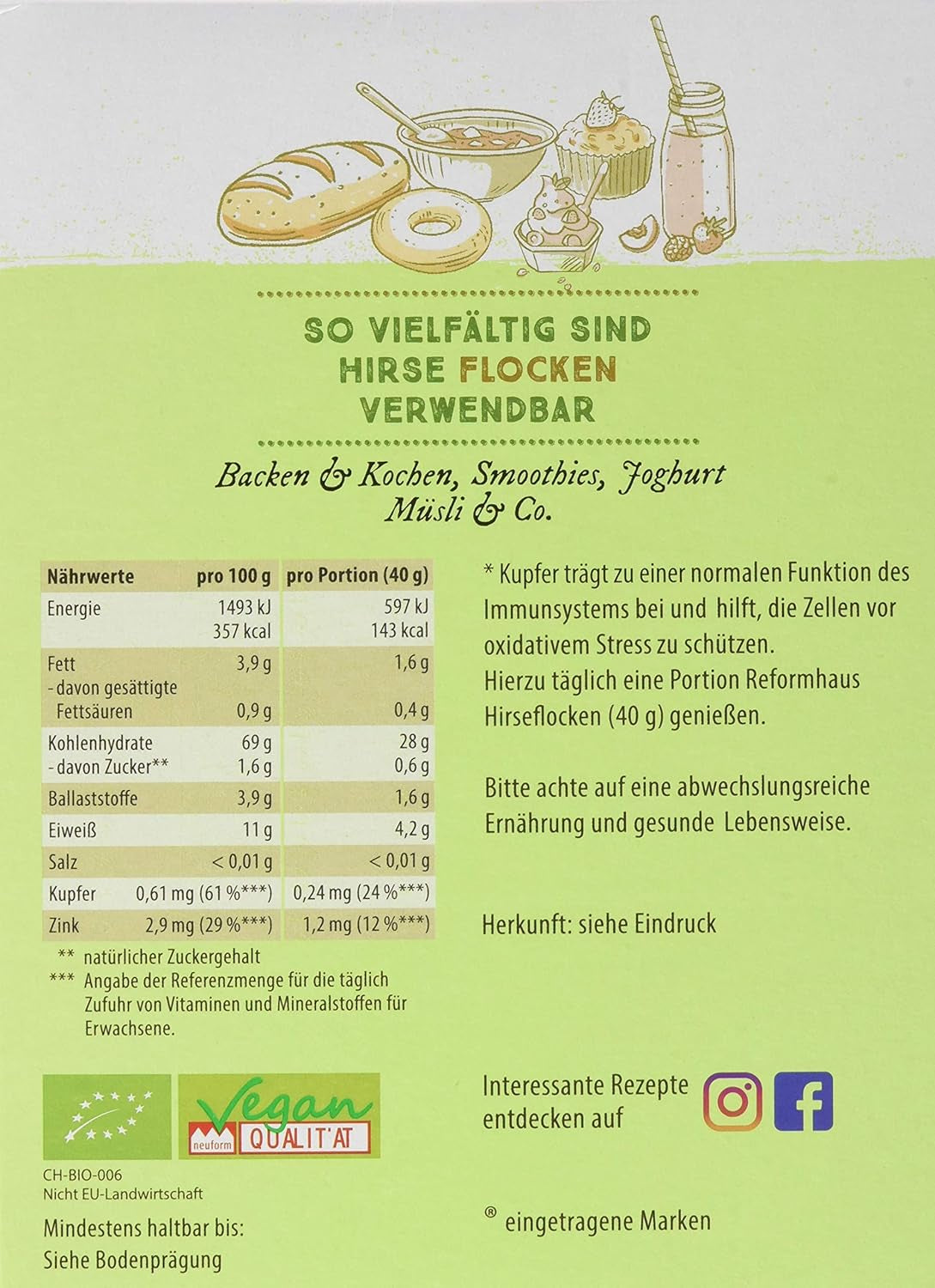 Hirse-Flocken Bio, Confezione 6Er (6 X 400 G) Cereali Naty Shop