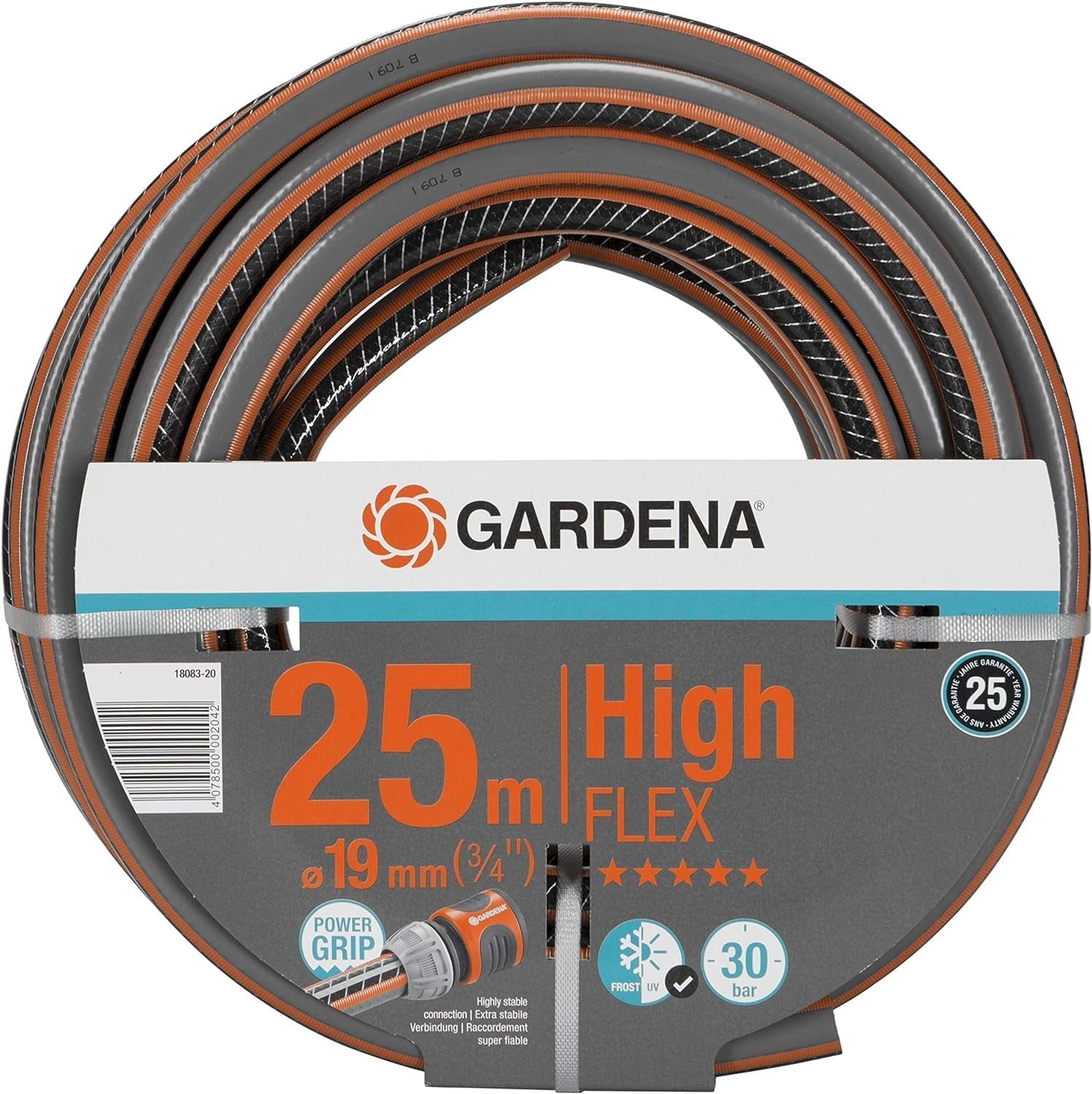 Gardena Tubo da giardino Cloruro di polivinile (PVC), Comfort HighFLEX 19 mm (3/4 pollici), 50 m: Tubo da giardino con profilo Power-Grip, pressione di scoppio 30 bar, molto flessibile, dimensionalmente stabile, resistente ai raggi UV, confezionato (18085-20)