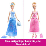 Mattel Disney Princess Toys Bambola fashion Cenerentola con 2 abiti, 9 accessori, 2 top con clip e 2 gonne. Poveşti 2 in 1 ispira il film Disney, JCR95