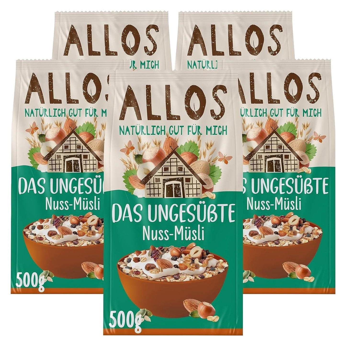 Allos, muesli ai frutti di bosco non zuccherato, confezione 5 x 500 grammi Cereali Naty Shop Nocciole