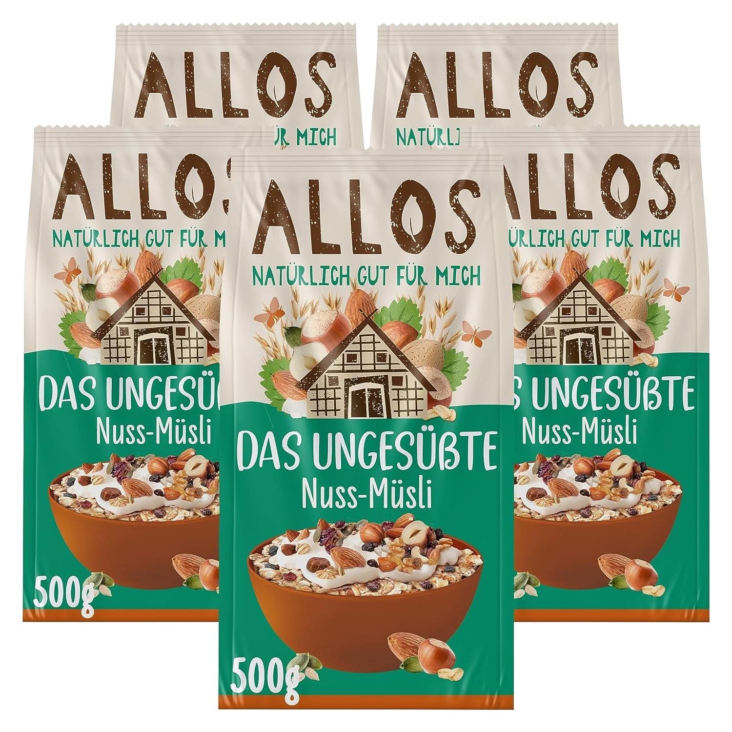 Allos, muesli ai frutti di bosco non zuccherato, confezione 5 x 500 grammi Cereali Naty Shop Nocciole