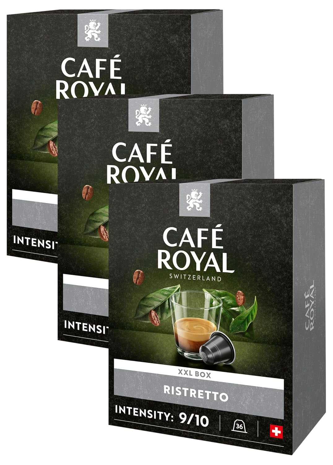 Café Royal Ristretto 36 capsule per macchina da caffè Nespresso - Intensità 9/10 - Capsule per caffè zertifiziate UTZ in alluminio (confezione con 3)