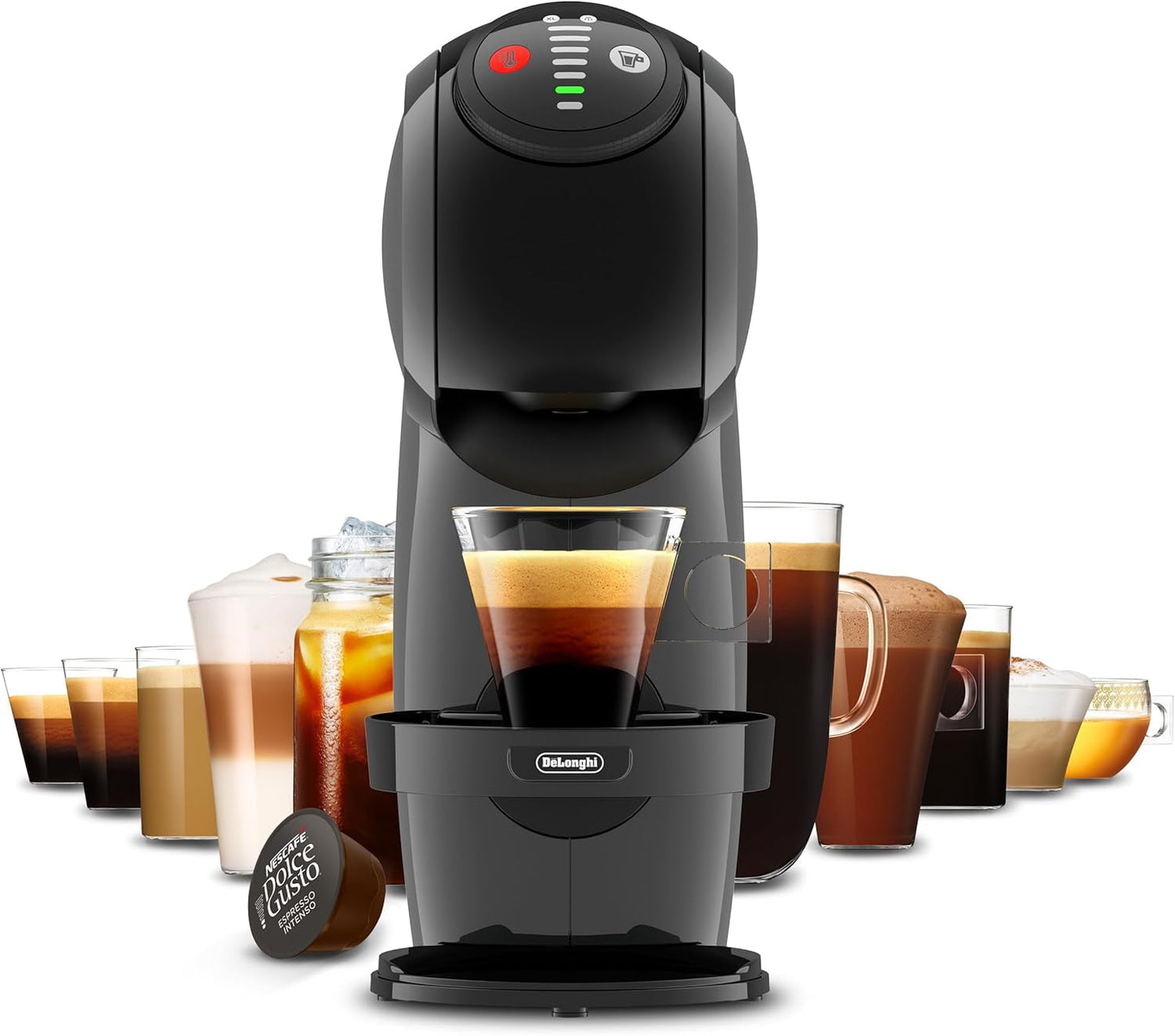 NESCAFÉ DOLCE GUSTO DeLonghi Dolce Gusto Genio S EDG226.A, Macchina per caffè espresso a capsule con 3 capsule, design compatto, vassoio raccogligocce regolabile, 0,8 l, serbatoio dell'acqua rimovibile, 1470 W, Antracite