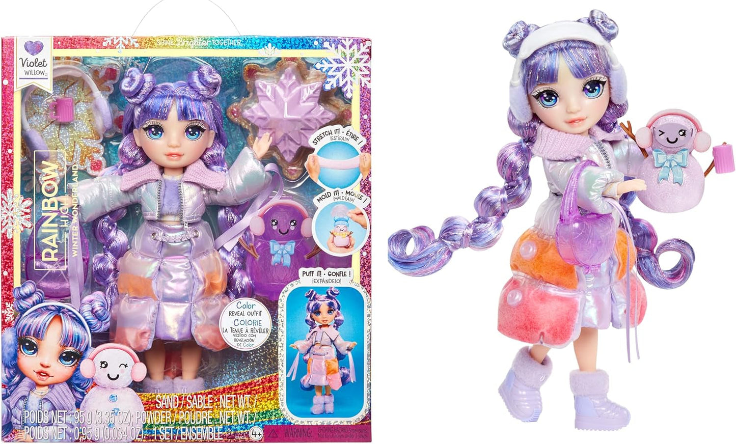 Rainbow High Winter Wonderland - Skyler (Blu) - Bambola alla moda con accumulo di acqua magica nascosta da 28 cm con set pupazzo di neve, adatta per bambini dai 4 ai 12 anni e bambole da collezione Naty Shop Viola (Viola)