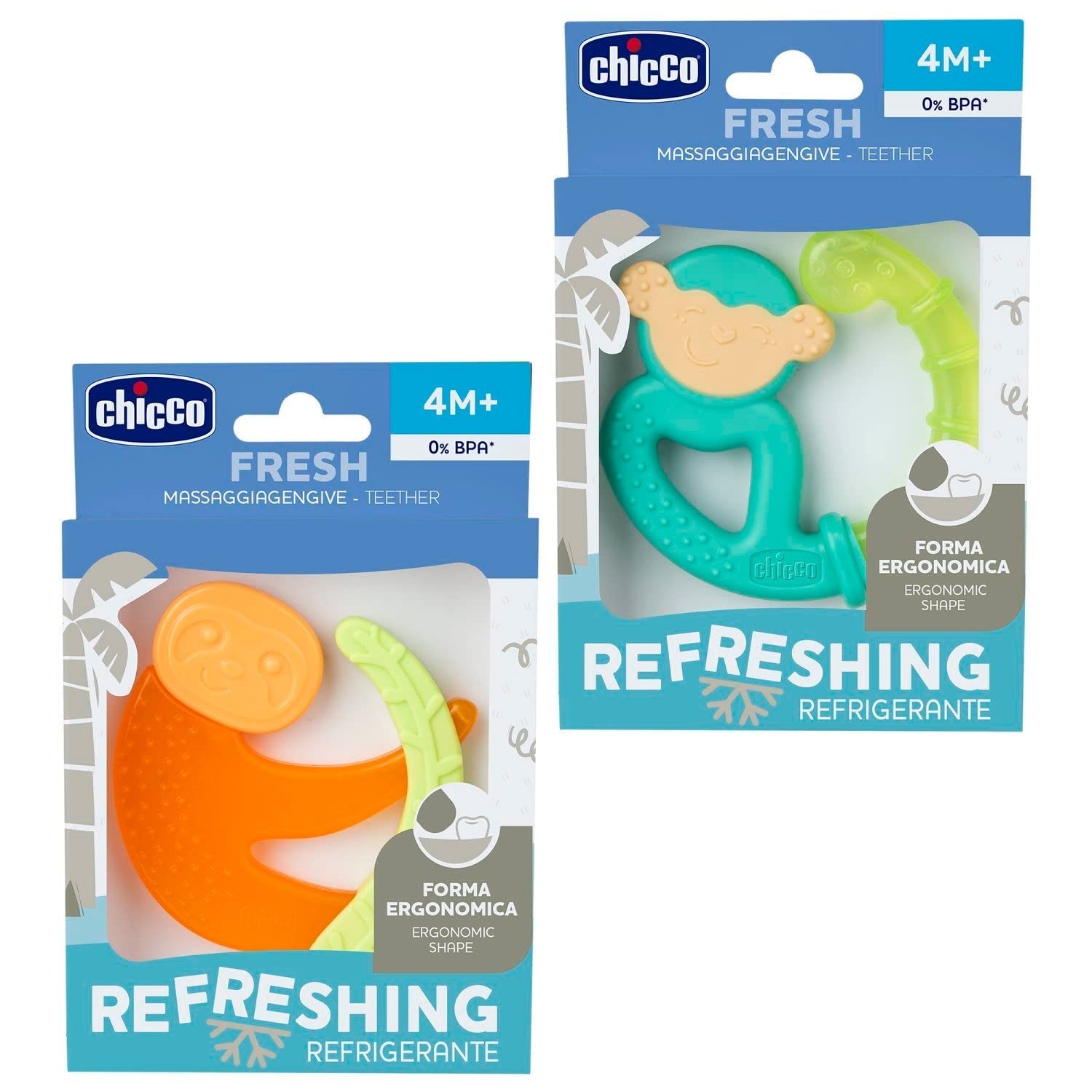 Anello da dentizione Chicco Fresh&Relax Scimmia o Bradipo, 4M+, riempito con acqua sterile