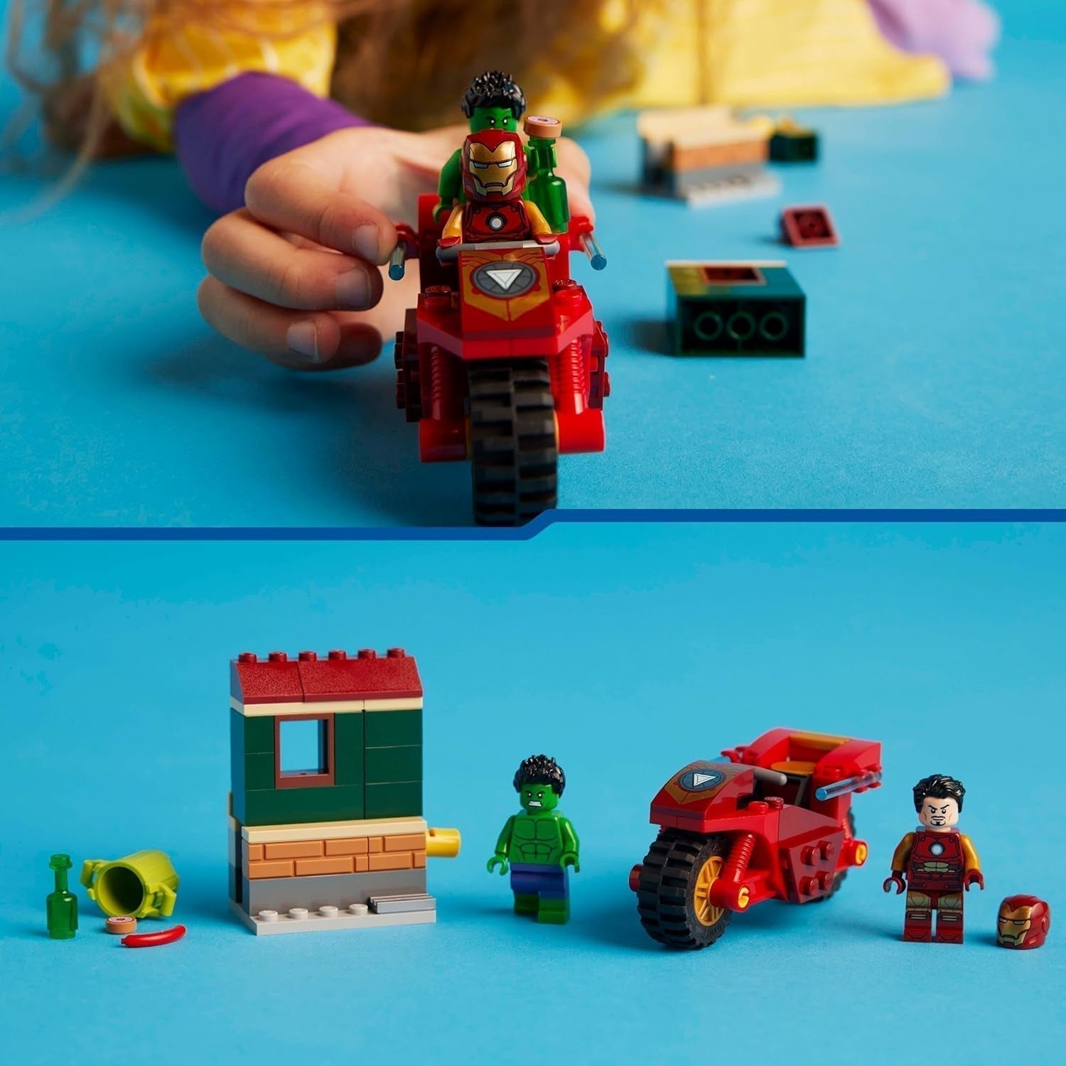 LEGO Marvel Iron Man con bici e Hulk, giocattolo da costruzione di supereroi per bambini, set da collezione con bici e minifigure, regalo per ragazze e ragazzi di 4 anni 76287 Set da costruzione Besuche den LEGO-Store