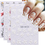 JMEOWIO 3D Nagelsticker Blumen Nail Art Sticker Selbstklebend Nagelaufkleber 5D Stereoscopico Frühling Sommer Dekoration Nageldesign Zubehör 4 Blatt