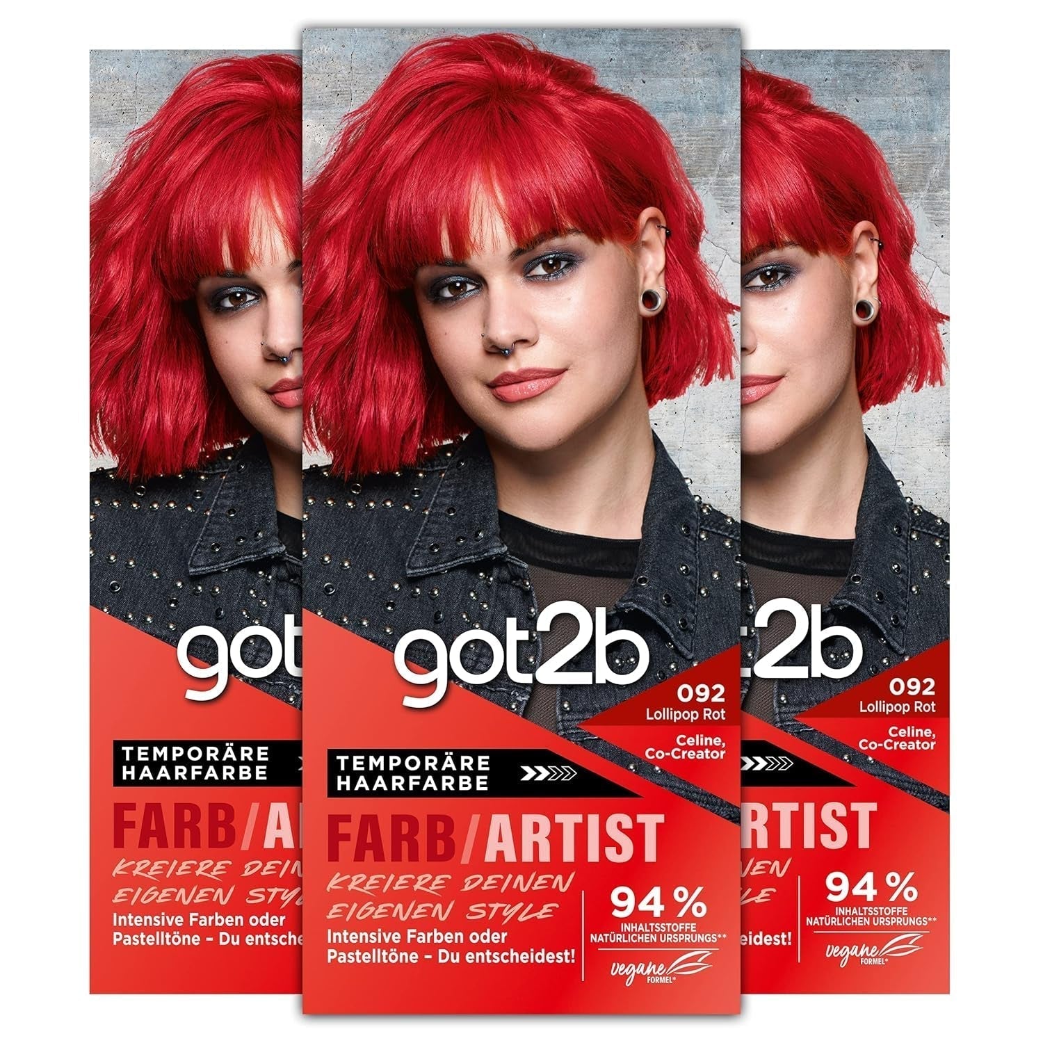 got2b Colour/Artist 097 Sirena Verde Livello 2 (3x 80ml), tintura temporanea per capelli che fa brillare i capelli in colori intensi o tonalità pastello, tintura per capelli dura 12-15 lavaggi, formula vegana Naty Shop Hair Dye 092 Red Lollipop