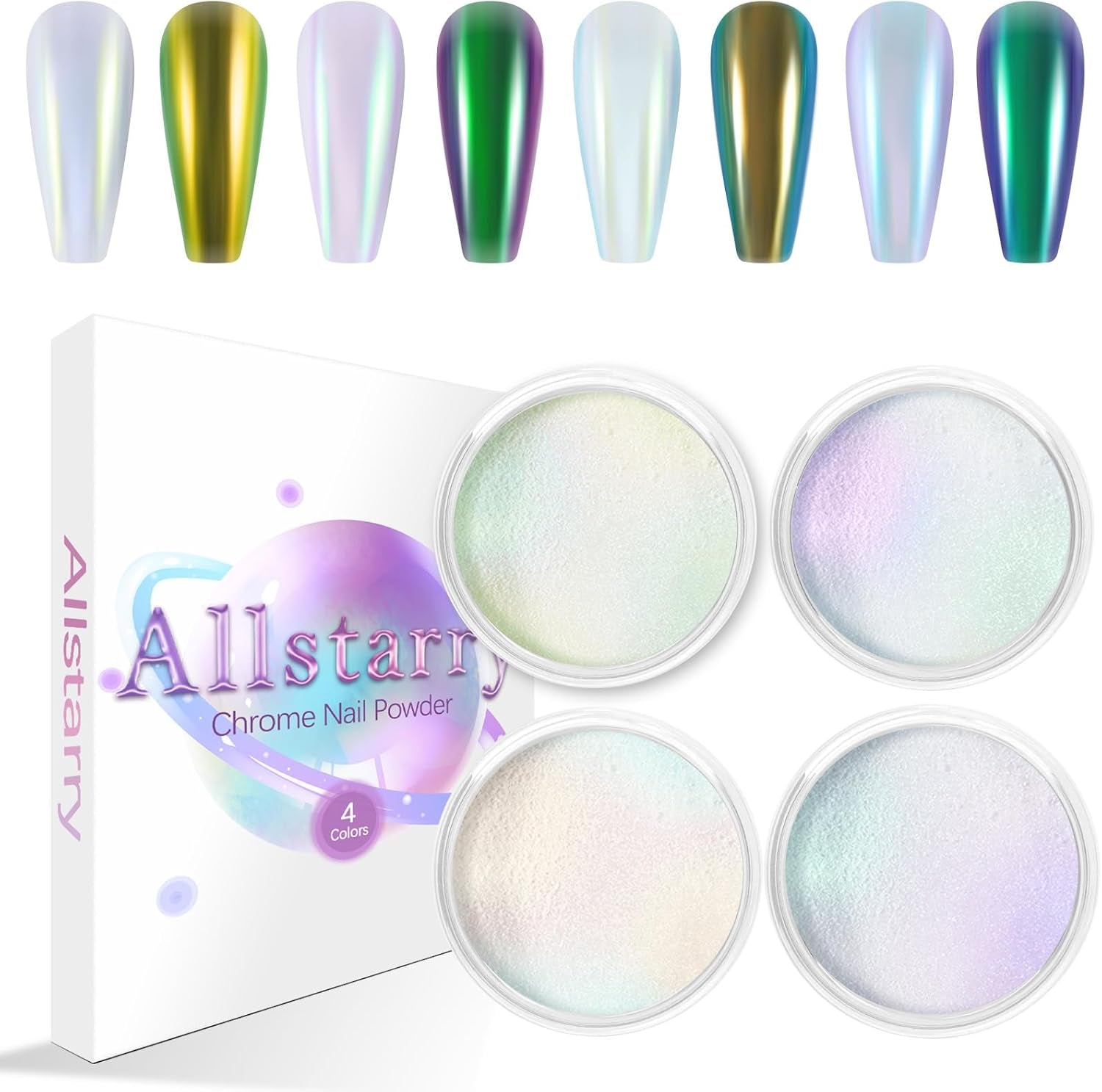 Chrom Nagel Pulver 4 colori irisierendes Aurora Pulver Metallic Spiegel Effekt Pigment Pearlescent Meerjungfrau Glitter Einhorn Glitter per smalto gel Nail Art Dekoration-Purpurgrüner Jadeit