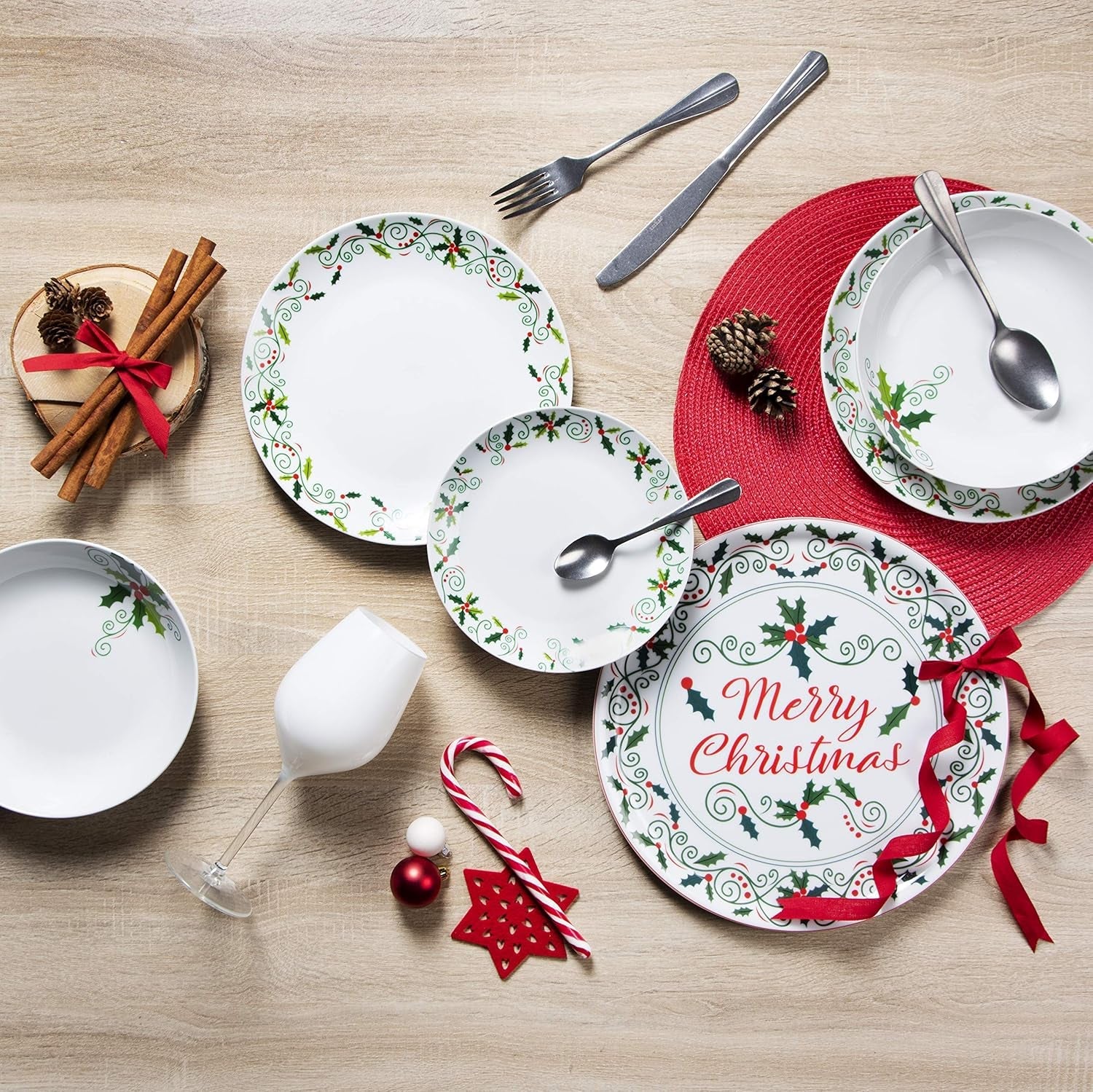 Excelsa SERV.TAV.18 PZ NATALE HOLLY Bianco