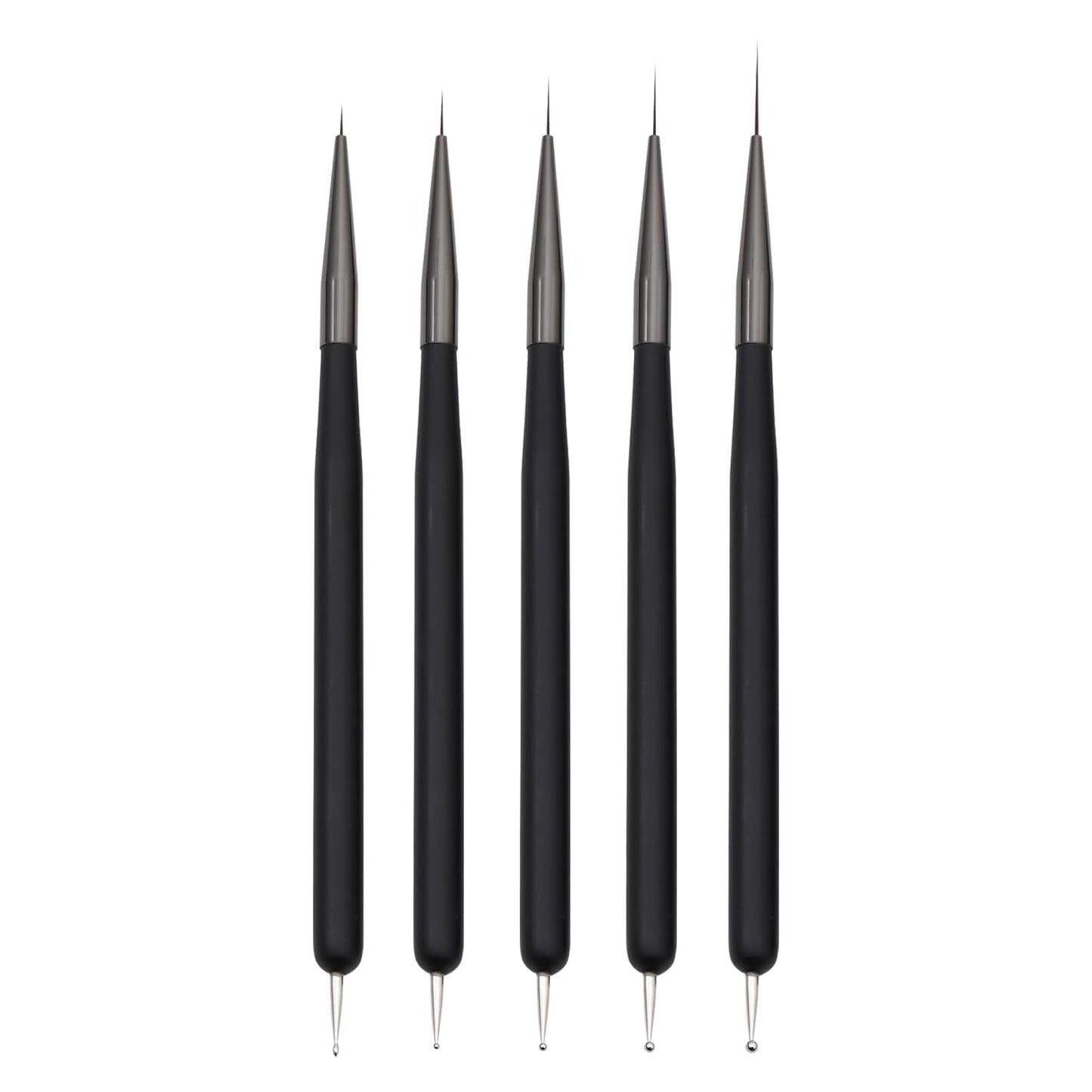 Nagelkunst-Pinsel, 5 Stück, Nailart-Pinsel, Punktierstift-Werkzeuge, Malkunst-Design-Pinsel-Set Für Lange Linien, Dünne Details, Feine Zeichnungsgrößen 7/9/11/15/22 Mm, Nero