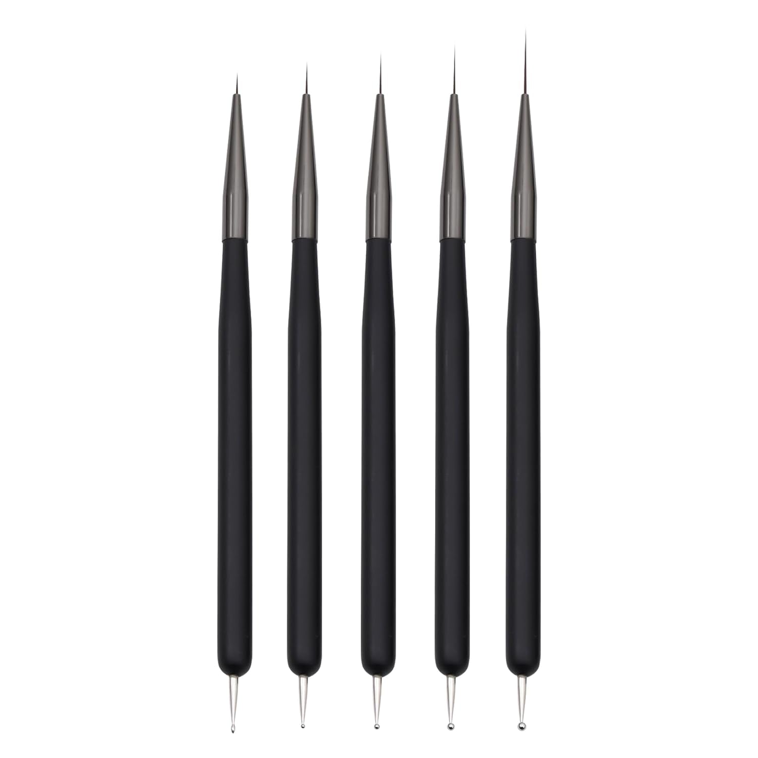 Nagelkunst-Pinsel, 5 Stück, Nailart-Pinsel, Punktierstift-Werkzeuge, Malkunst-Design-Pinsel-Set Für Lange Linien, Dünne Details, Feine Zeichnungsgrößen 7/9/11/15/22 Mm, Nero