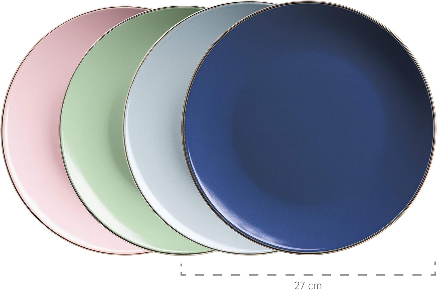 MÄSER 931870 Struttura in metallo, Set di stoviglie moderno per 4 persone con struttura color ottone, Set combinato da 16 pezzi con forme coupé senza cornice, Multicolor, Gres, Pastel'n'Blue