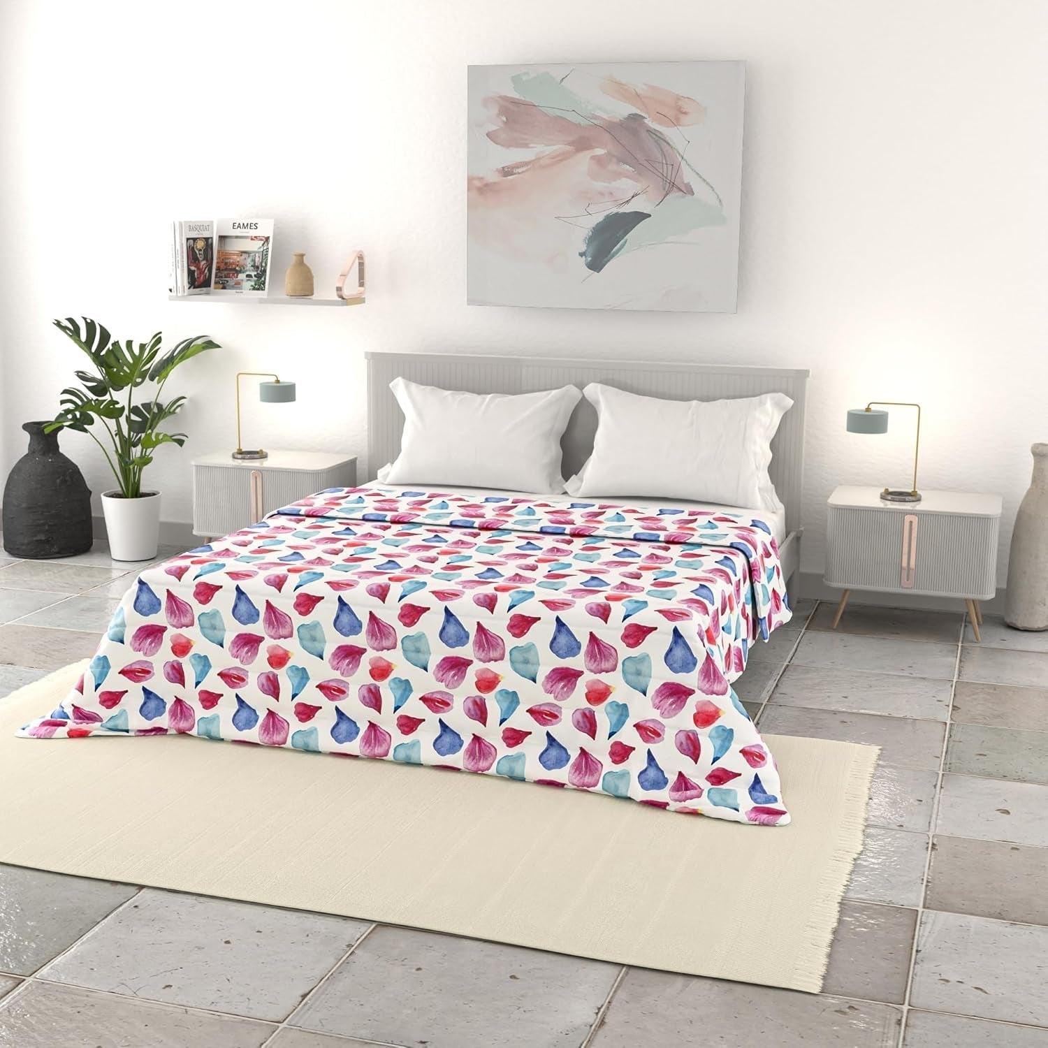 Biancheria da letto italiana trapunta basic estiva, microfibra stampata, 250X240Cm, Trapunte e Trapunte a cerchio Naty Shop Petali 250X240Cm