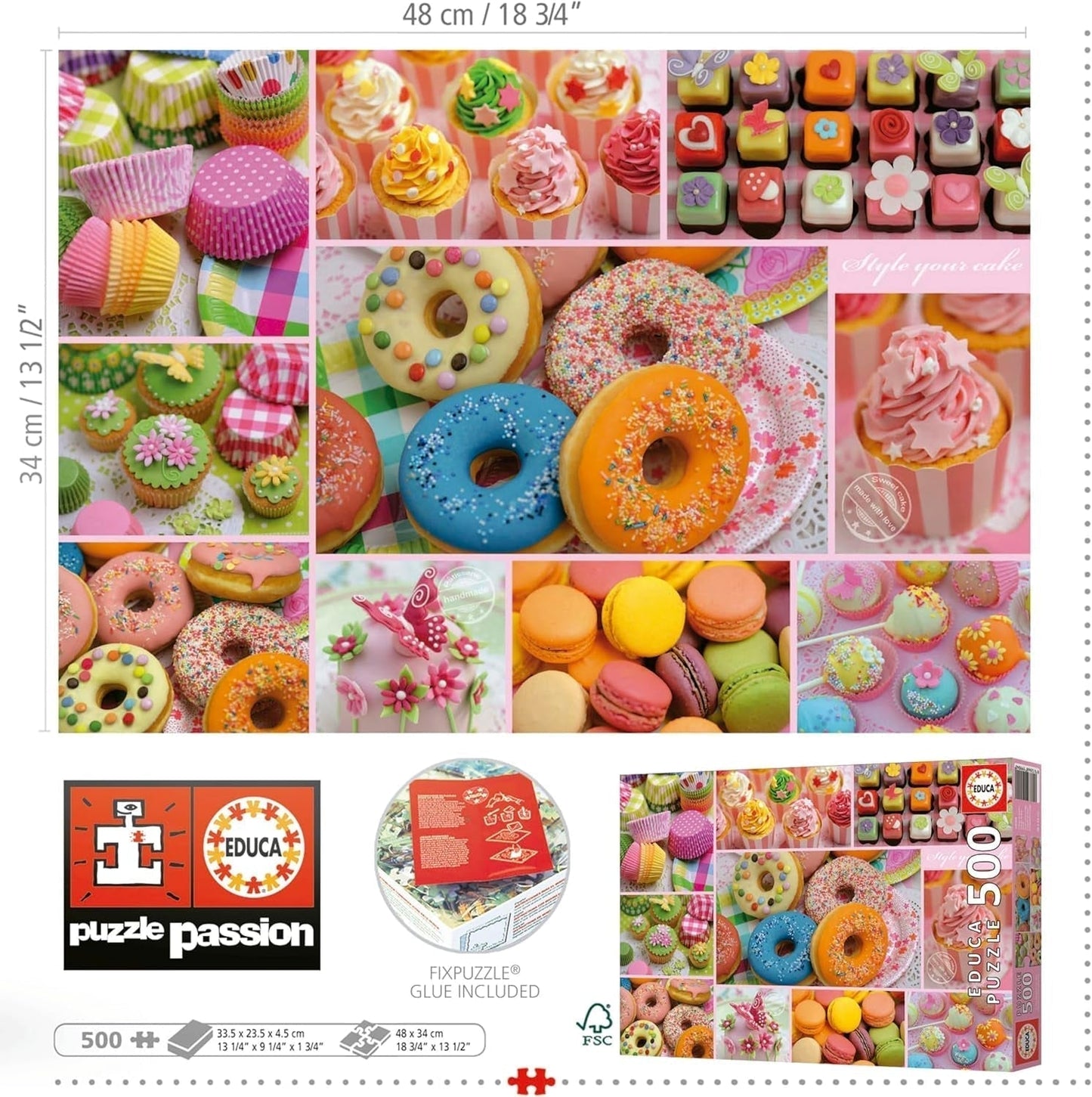 Educa - Puzzle da 500 pezzi per adulti | Collage di caramelle. Dimensioni: 48X34 cm. Include la colla per puzzle Fixpuzzle. Per 11 anni (19904) Puzzle Naty Shop