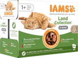 IAMS Delights Land Collection Cibo umido per gatti - Confezione multipla con varietà di carne (agnello, manzo, pollo e tacchino) in salsa, cibo umido per gatti da 1 anno, 12 x 85g