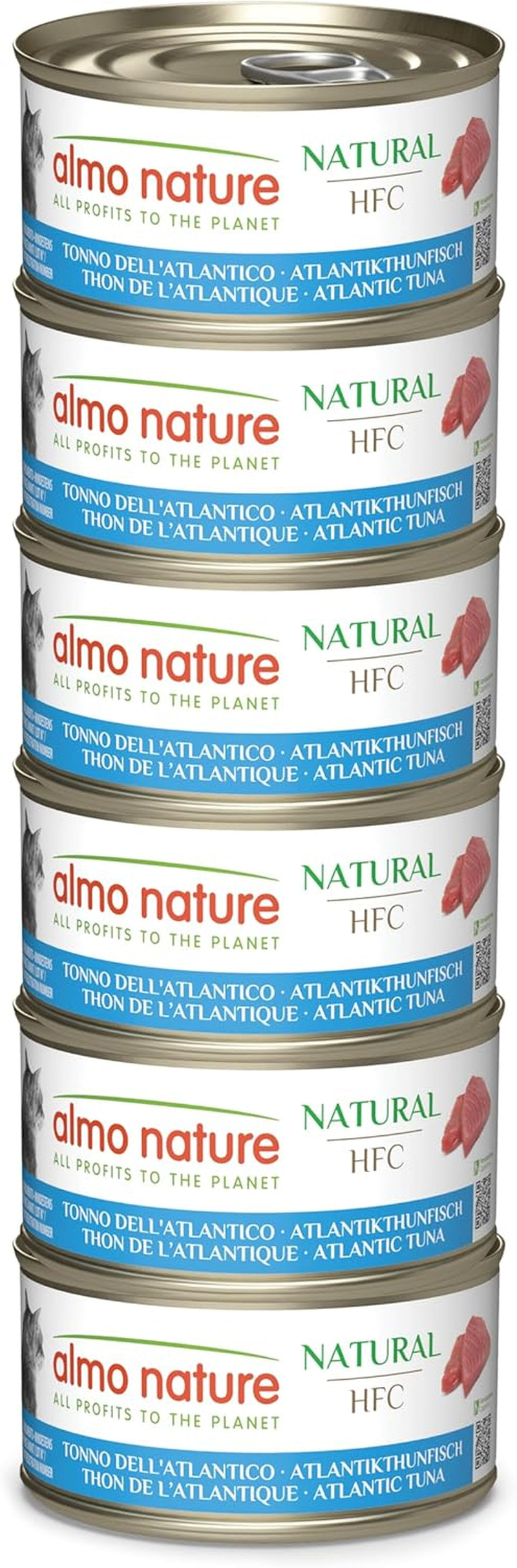 Almo Nature HFC Natural - Alimento umido per gatti adulti - Tonno Atlantico - Qualità umana, Senza glutine e Monoproteico - 6 x 70g