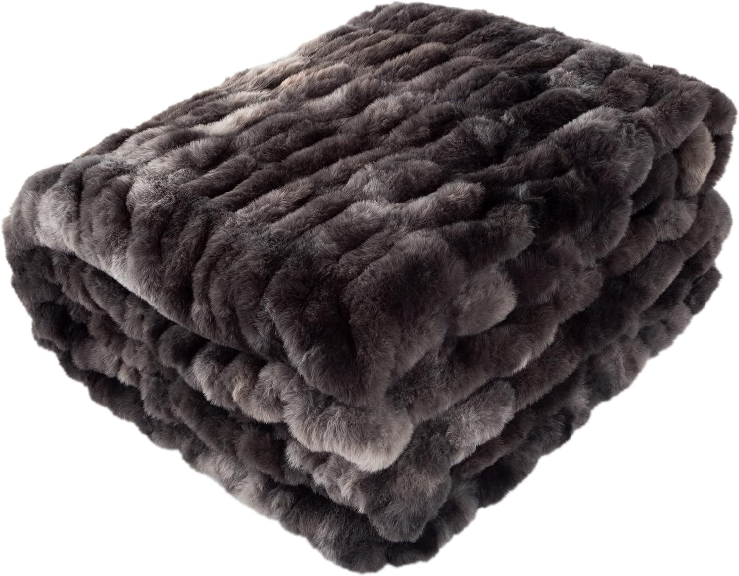 Lavish Home Coperta Gerüschte Oversize in Pelliccia Sintetica, 152,4 X 203,2 Cm, Pelliccia Sintetica Jacquard, Copriletto Queen Size per Letti e Divani, Grigio Letti e Coperte Lavish Home Nero