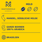 Martermühle Santos Kaffeebohnen 1kg delicato I Arabica I Aroma: Mandorla, Süssliche Milde I Ganze Kaffee-Bohnen schonend geröstet, säurearm