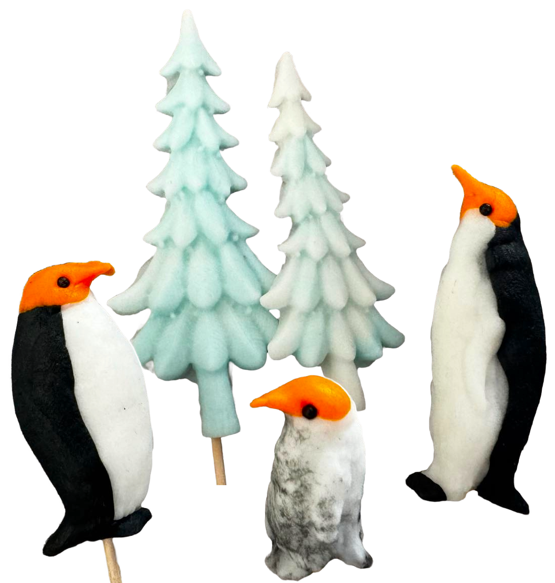 Set 5 decorazioni commestibili in pasta di zucchero, Natale, pinguini e alberi di Natale Decorazioni in pasta di zucchero Naty Shop