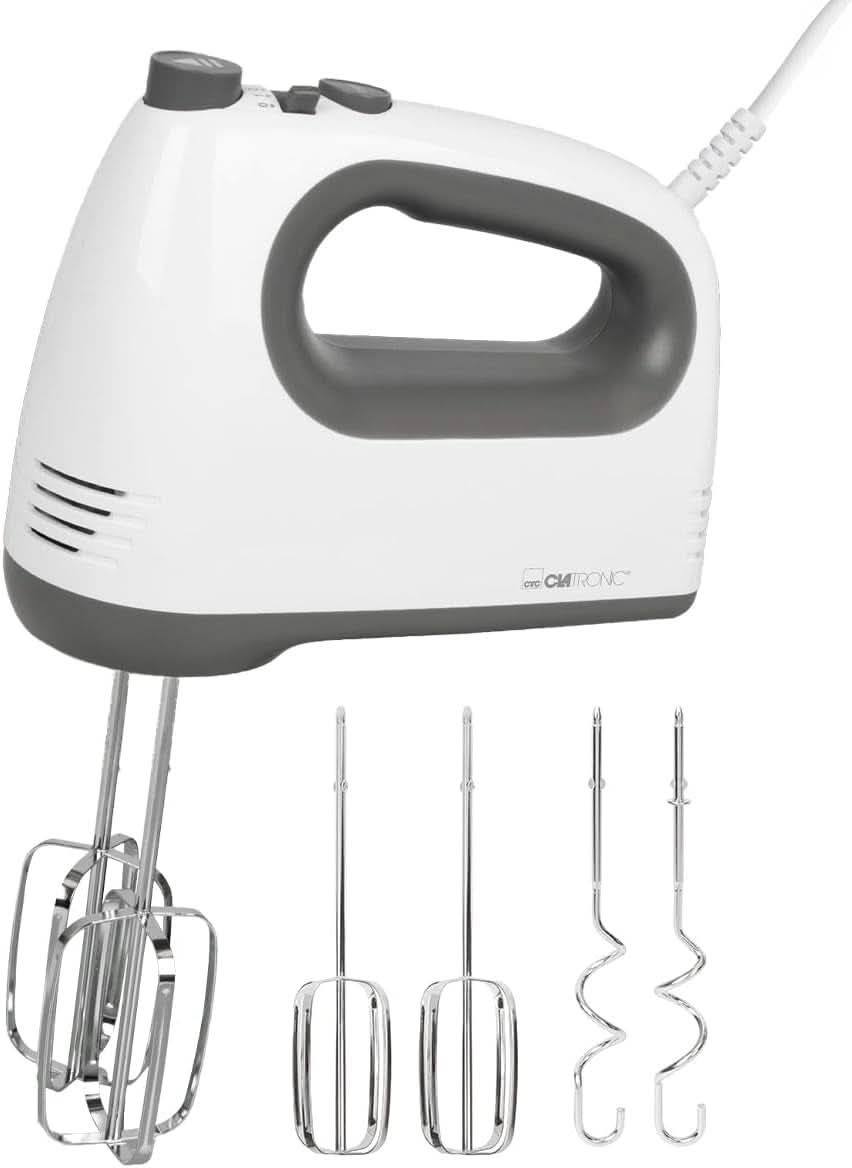 Mixer Clatronic | Motore Kraftvoller da 400 Watt | Sbattitore manuale | Turbostufe & 5 Geschwindigkeitsstufen | Sbattitore manuale | Spülmaschinengeeignete Edelstahlquirle Und -Knethaken | HM 3775 Cucina Naty Shop Weiß-Grau 400 Watt